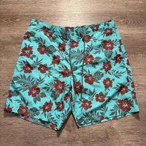 Uniqlo Swim Trunks Adult XL Blue Floral Board Shorts Costal Drawstring 8.5"
